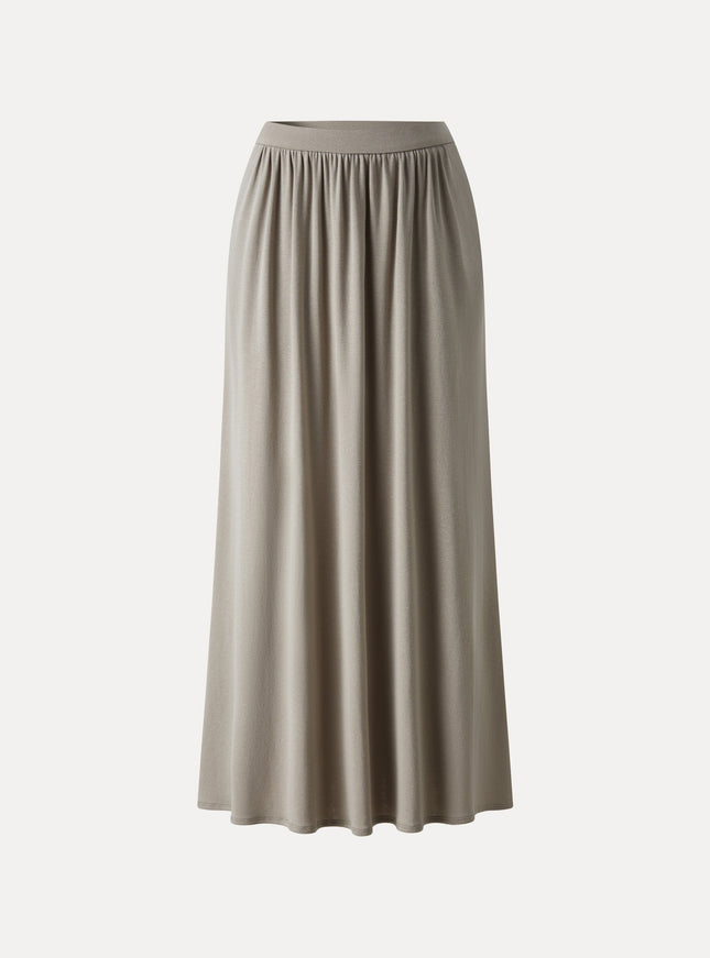 Soft Linen Knit Gathered A-Line Maxi Skirt with Pockets