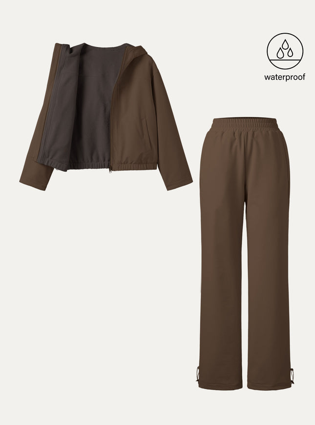 2Pcs Set Fleece Reversable Hooded Jacket & Fleece-Lined Elastic Waist Pants