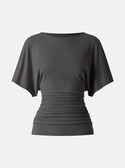 Effortless Boatneck Batwing Sleeve Side Ruched Top
