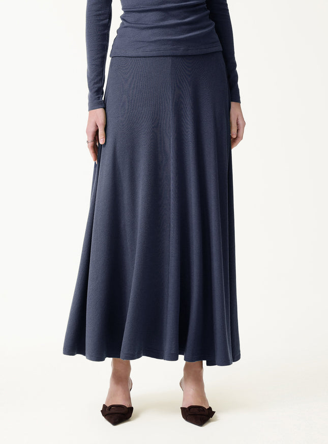 Lyocell-Cashmere Blend Mid-Rise Umbrella Maxi Skirt