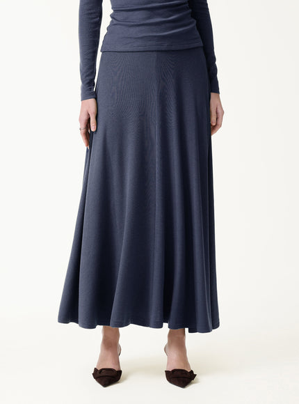 2Pcs Set Surplice Ruched Top & Blend Mid-Rise Umbrella Maxi Skirt
