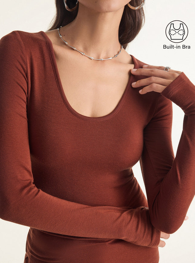 Lyocell Cashmere Scoop Neck Thumbhole Bra Top