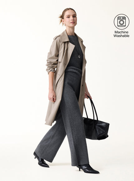 2Pcs Set Sleeveless Cable-Knit Sweater Tank & Drawstring Wide-Leg Knit Pants