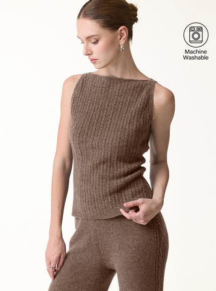 Merino-Blend Sleeveless Cable-Knit Sweater Tank