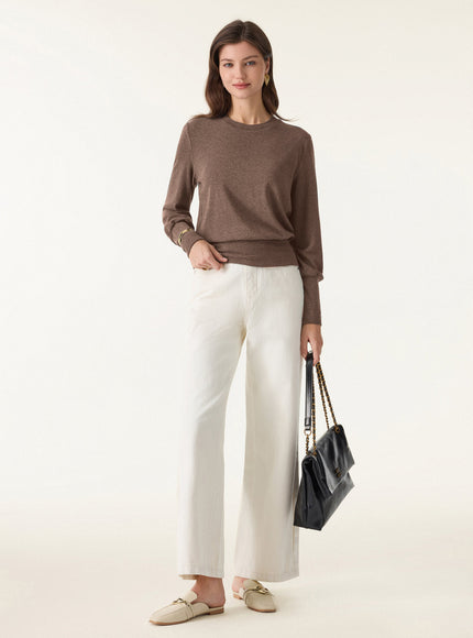 Elevated Crewneck Brushed Built-In Bra Top with Banded Hem