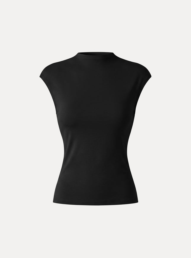 Lyocell-Wool Mock Neck Sleeveless Top