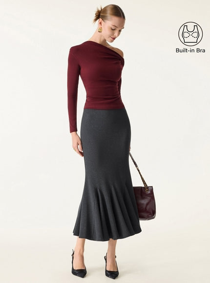 2Pcs Set Convertible Neck Built-In Bra Top & High-Rise Mermaid Midi Skirt