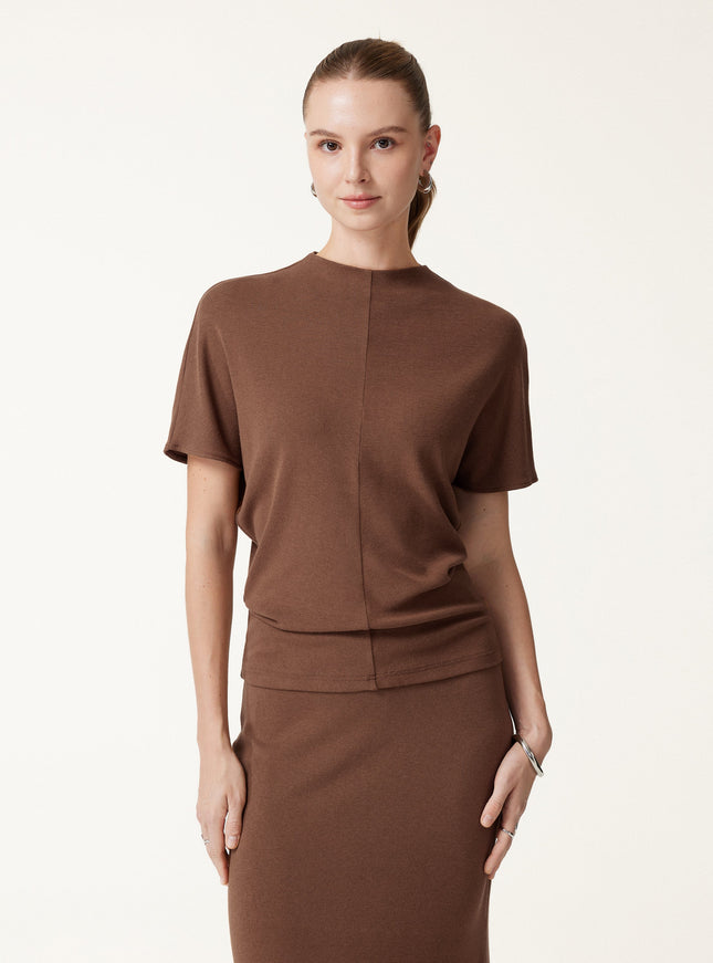 Mock Neck Cap Sleeve Seamed Top