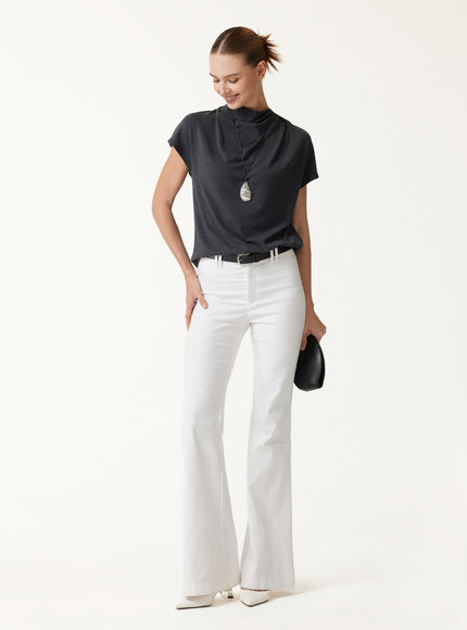 Draped Mock Neck Cap Sleeve Top