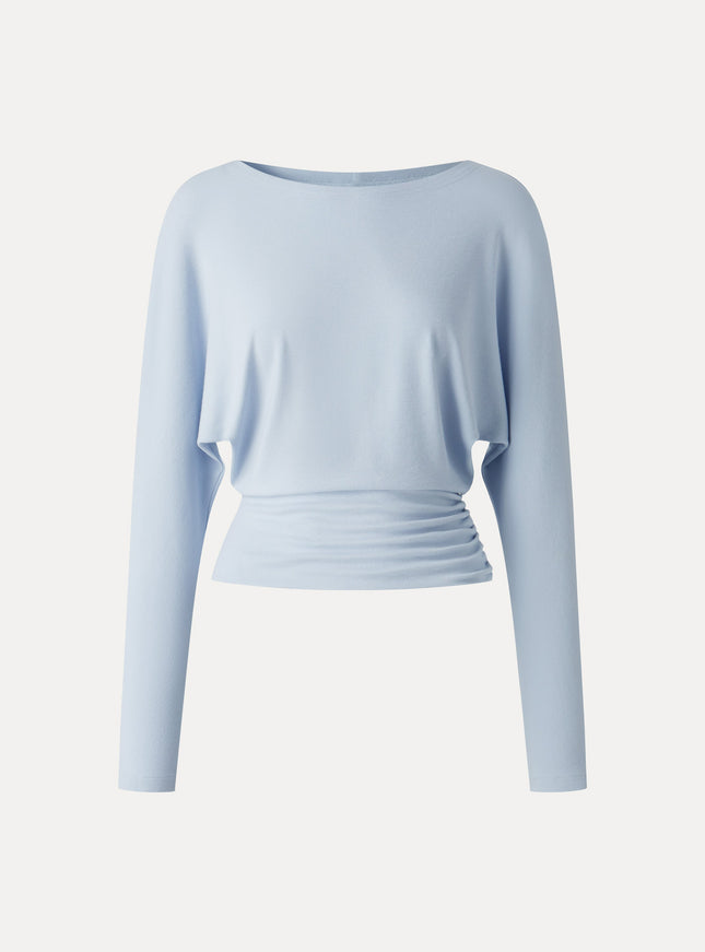 Slash Neck Batwing Sleeve Ruched Banded Hem Top