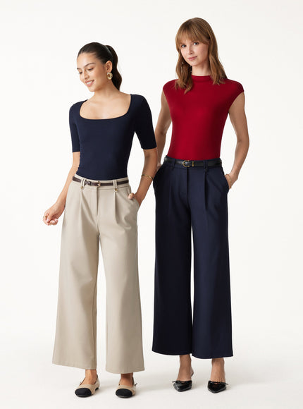 Ponte Low-Rise Straight Leg Ankled Pants with Pockets