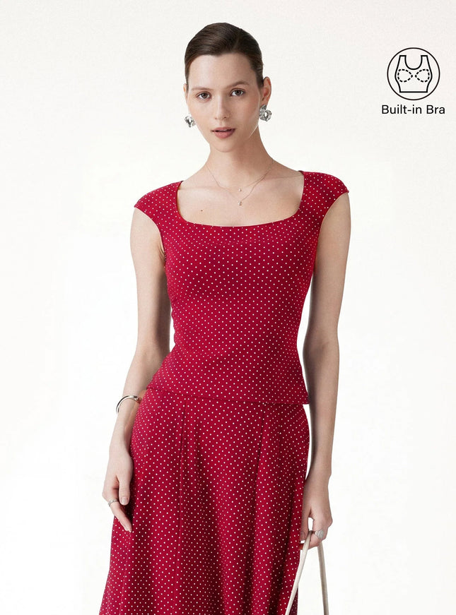 Polka Dots Square Neck Built-In Bra Top