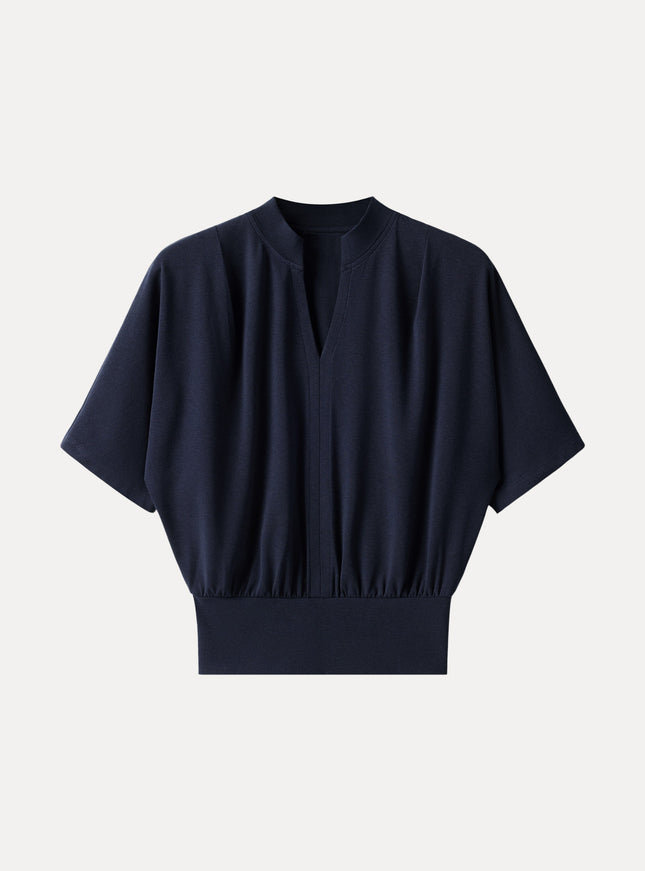 Stand Collar V-Neck Short Sleeve Top