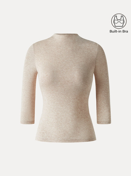Premium Mock Neck 3/4 Sleeve Built-In Bra Top