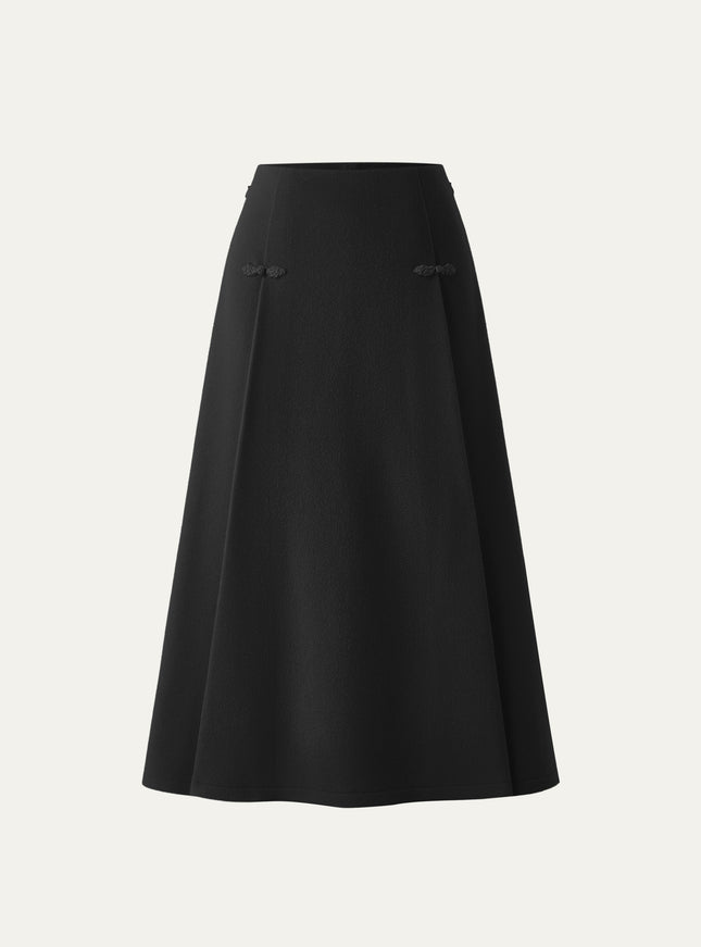 Wool-like Frog Button A-Line Midi Skirt Limited Edition