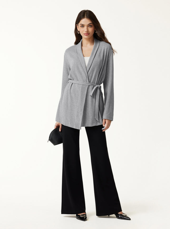 Lapel Long Sleeve Belted Cardigan