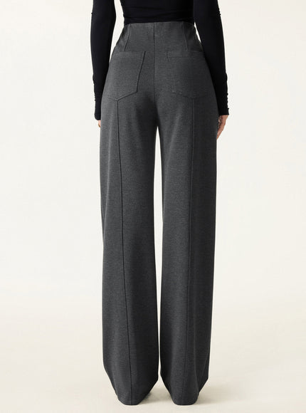 Ponte High-Rise Straight-Leg Pants with Pockets - Heather Black Grey