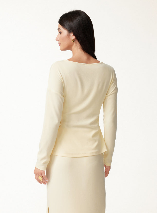 2Pcs Set Boatneck Long Sleeve Top & Mid-Rise Side-Slit Column Midi Skirt