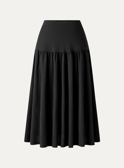 Cotton-Linen Gathered Midi Skirt with Pockets