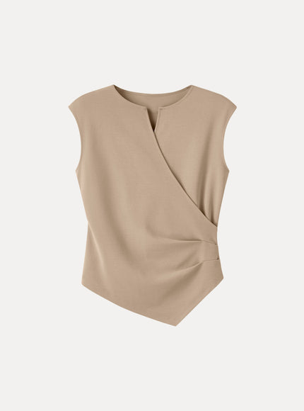 Surplice Wide Shoulder Tucked Angled Tank Top