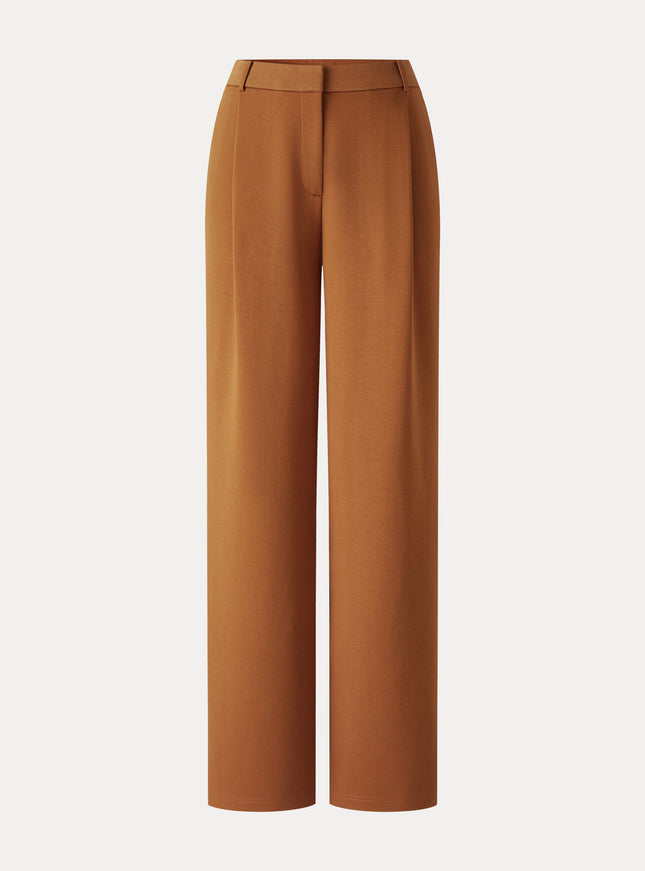 Crosshatch Ponte High-Rise Straight-Leg Tuck Pants with Pockets