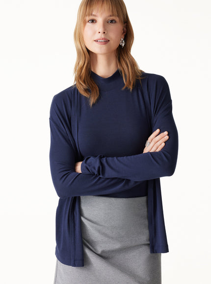 Premium Lyocell-Wool Open-Front Long Sleeve Cardigan