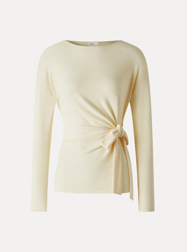 Boatneck Long Sleeve Tie-Waist Top
