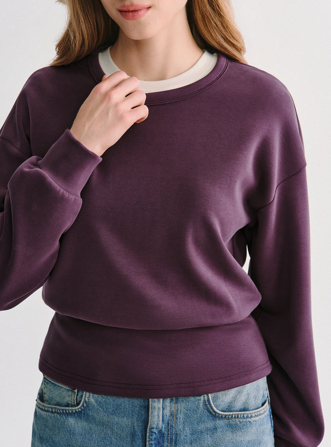 2Pcs Set MaxWarm Fleece Round Neck Long Sleeve Top & High-Rise Belted Wide-Leg Pants with Pockets