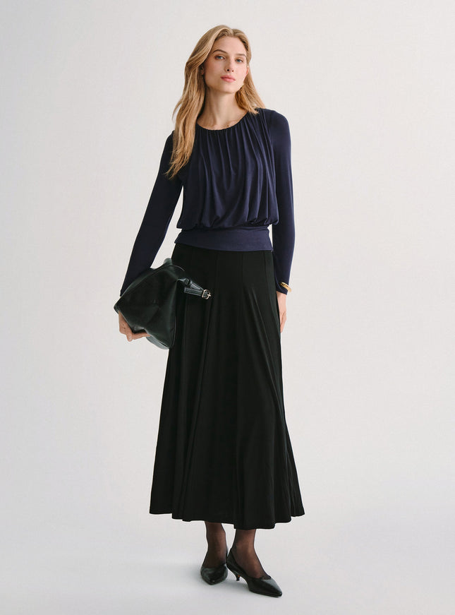 Lyocell-Wool Round Neck Long Sleeve Tucked Built-In Bra Top