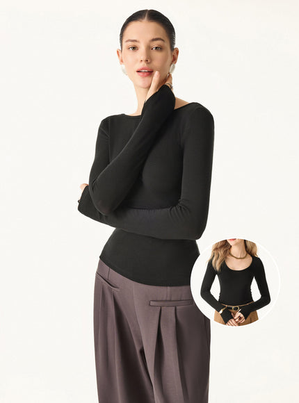 Lyocell-Wool Round Neck Long Sleeve Reversible Top