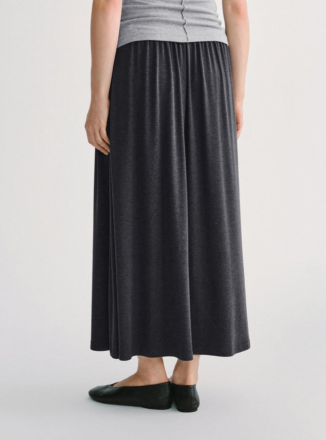 Mid-Rise Ruched A-Line Midi Skirt with Pockets