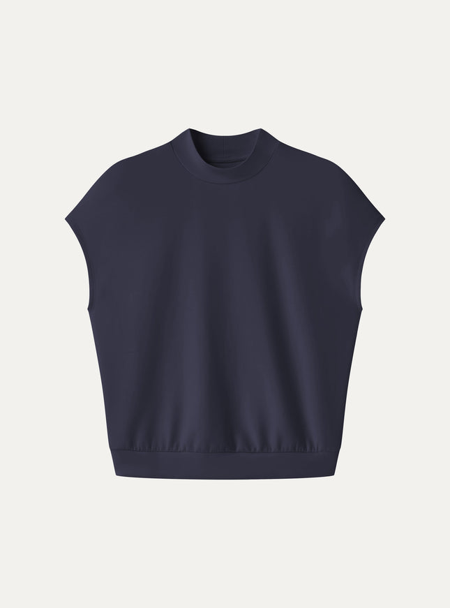 Modal Spacer Knit Mock Neck Cap Sleeve Banded Hem Top
