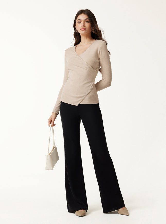 Surplice Long Sleeve Asymmetrical Hem Top