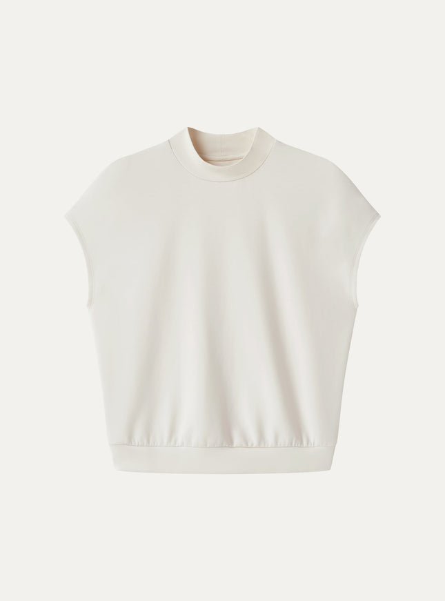 Modal Spacer Knit Mock Neck Cap Sleeve Banded Hem Top