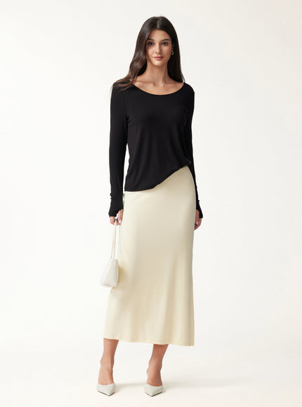 Mid-Rise Side-Slit Column Midi Skirt