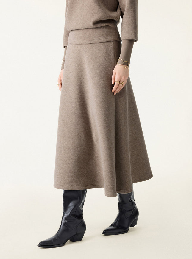 2Pcs Set Mockneck Sleeve-Warmer Top & Midi A-line Circle Skirt