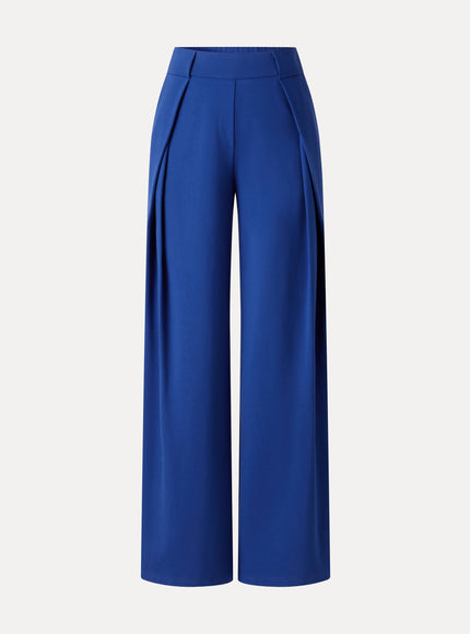 Ponte Mid-Rise Wide-Leg Tuck Pants with Pockets