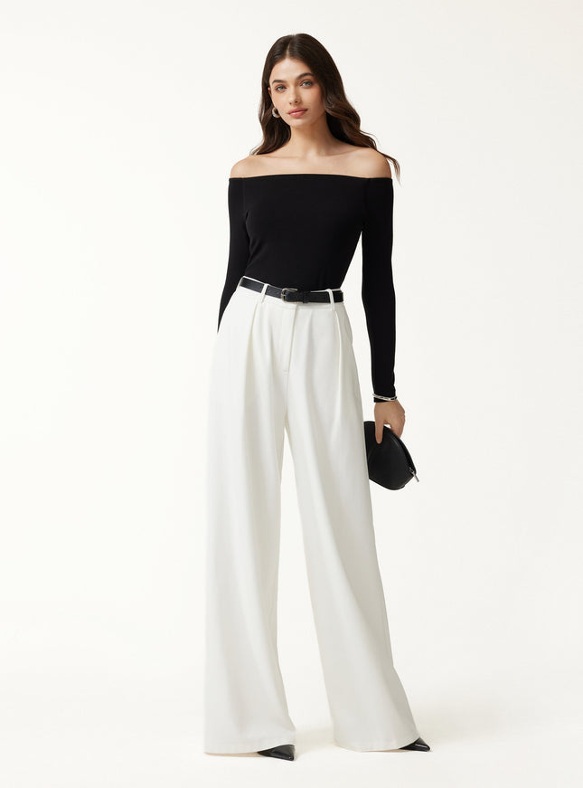 Non-Slip Off-Shoulder Long Sleeve Built-In Bra Top