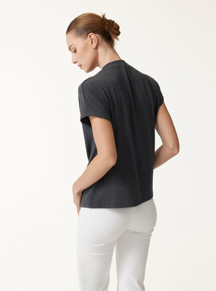 Draped Mock Neck Cap Sleeve Top
