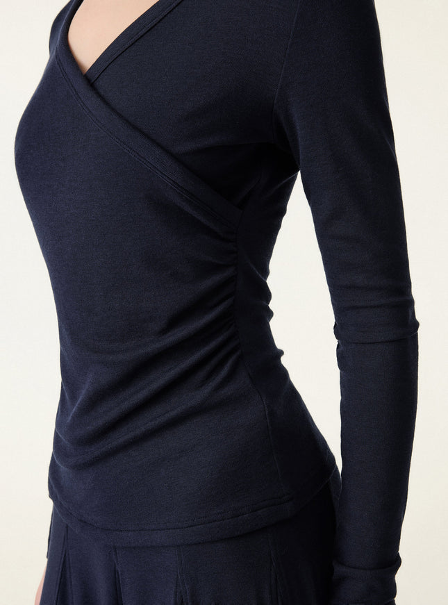 Eco-MiYaMoon® Surplice Ruched Long Sleeve Top