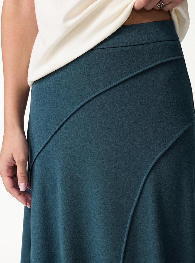 2Pcs Set Asymmetrical Long Sleeve Built-In Bra Top & A-Line Midi Skirt