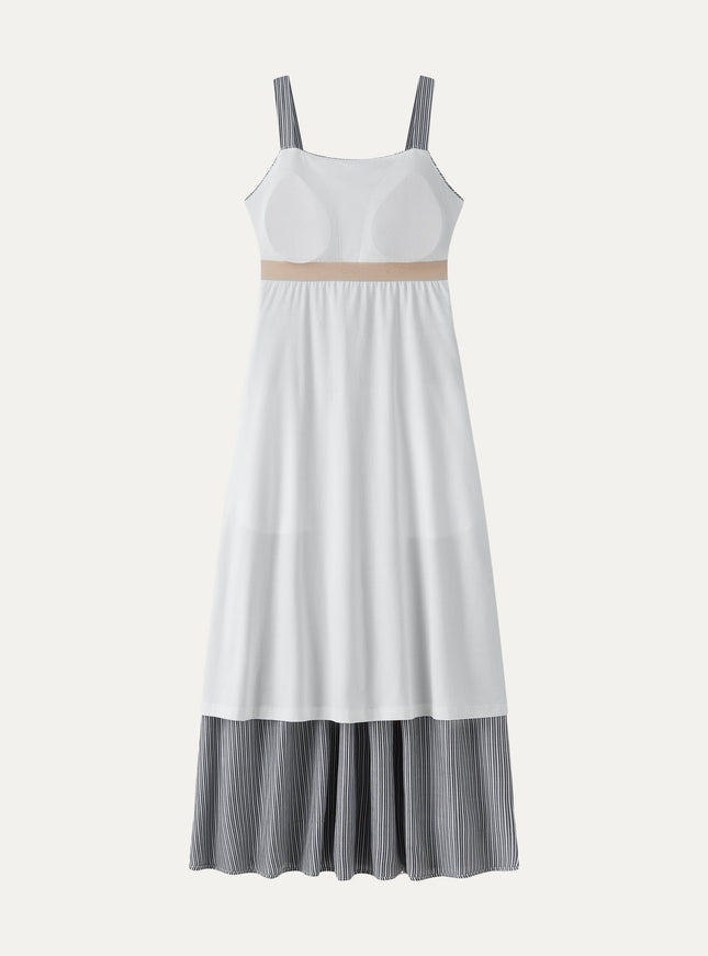 Striped Poplin Square Neck Smocked Midi Built-In Bra Dress