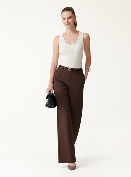 Ponte Mid-Rise Wide-Leg Pants with Pockets - Hickory Brown