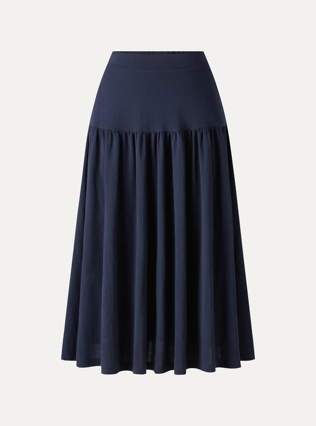 Cotton-Linen Gathered Midi Skirt with Pockets