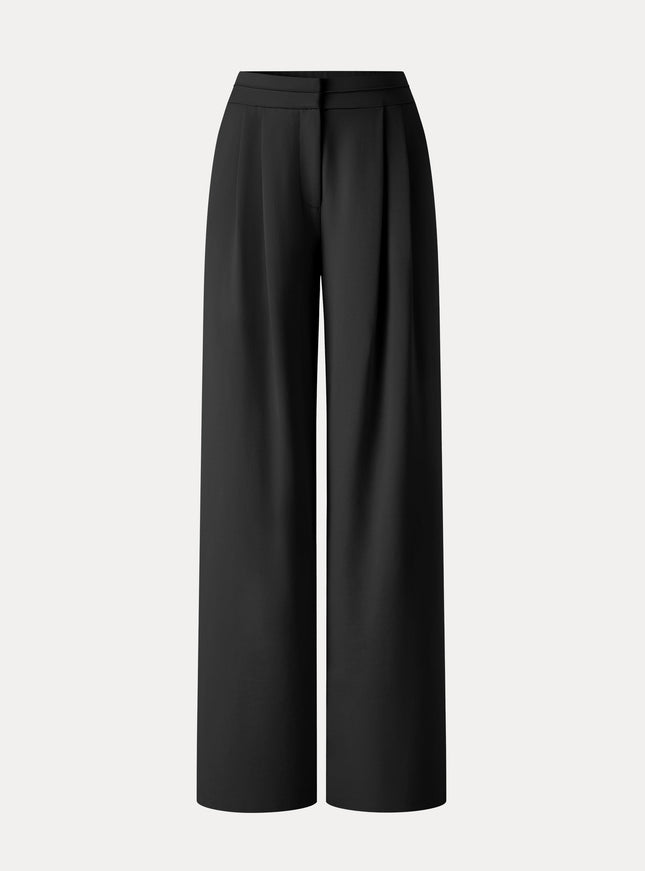 Ponte Mid-Rise Wide-Leg Tuck Pants with Pockets