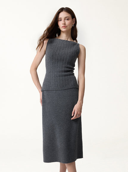 2Pcs Set Merino-Blend Sleeveless Sweater Tank & Merino-Blend Knit Skirt