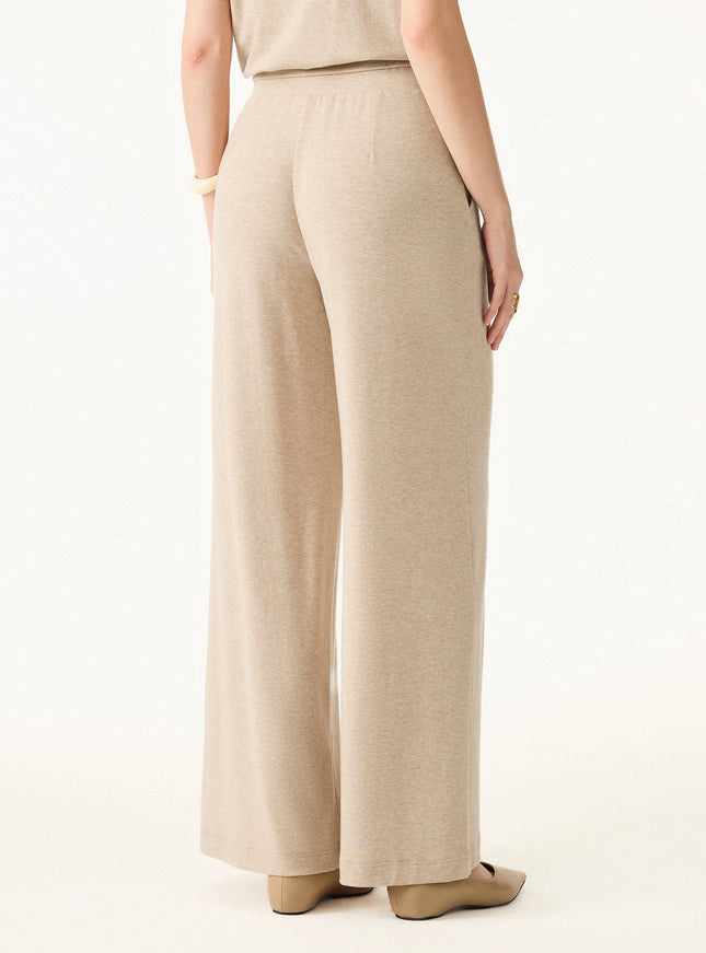 2Pcs Set Petite Wide Leg Pant with Pockets & Crewneck Built-In Bra Top