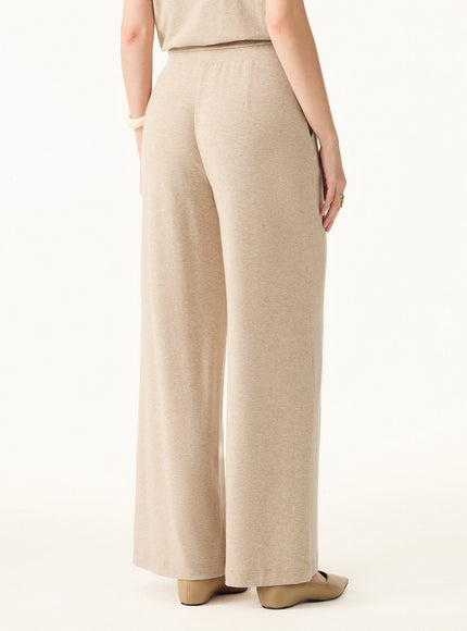 2Pcs Set Lyocell Wool Surplice Cap Sleeve Top & Mid Rise Wide Leg Pants with Pockets