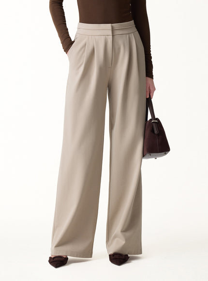 Ponte Mid-Rise Wide-Leg Tuck Pants with Pockets
