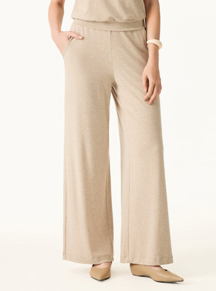 2Pcs Set Lyocell Wool Surplice Cap Sleeve Top & Mid Rise Wide Leg Pants with Pockets